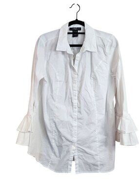 Midnight Velvet Button Down Blouse Pleated Flutter Sleeves Womens size XL